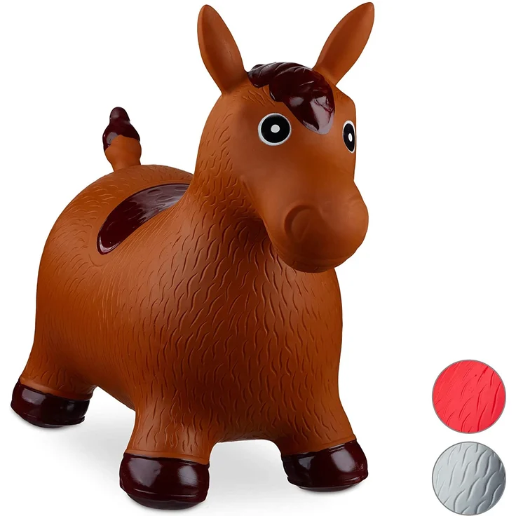 Relaxdays Hüpftier Pferd, inklusive Luftpumpe, Hüpfpferd bis 50 kg, Hüpfpony BPA frei, für Kinder, Hüpfspielzeug, braun – Bild 1