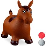 Relaxdays Hüpftier Pferd, inklusive Luftpumpe, Hüpfpferd bis 50 kg, Hüpfpony BPA frei, für Kinder, Hüpfspielzeug, braun