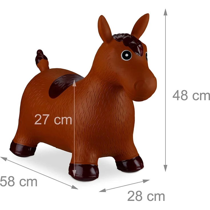 Relaxdays Hüpftier Pferd, inklusive Luftpumpe, Hüpfpferd bis 50 kg, Hüpfpony BPA frei, für Kinder, Hüpfspielzeug, braun – Bild 4
