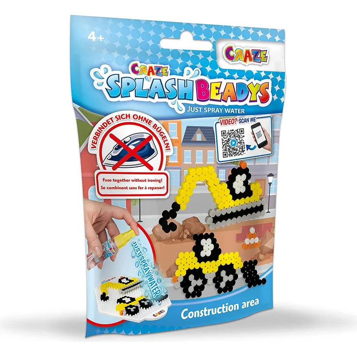 Craze Splash BEADYS Steckperlen Construction Starter Pack Bügelperlen ohne Bügeln Perlen zum Basteln Baustelle Motive Wasserperlen für Kinder ungiftig 26021