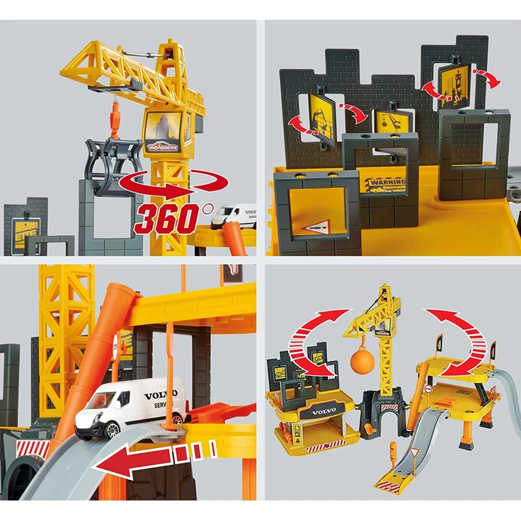 Majorette 212050032 Creatix Großbaustelle – XXL Baustellen-Spielset, mit 5 Volvo Baustellenfahrzeugen, Kran, Tunnel, Garage, DREI Ebenen, für Jungen und Mädchen ab 5 Jahren, gelb – Bild 3