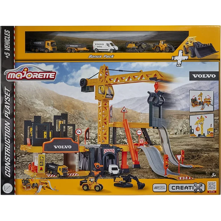 Majorette 212050032 Creatix Großbaustelle – XXL Baustellen-Spielset, mit 5 Volvo Baustellenfahrzeugen, Kran, Tunnel, Garage, DREI Ebenen, für Jungen und Mädchen ab 5 Jahren, gelb – Bild 7