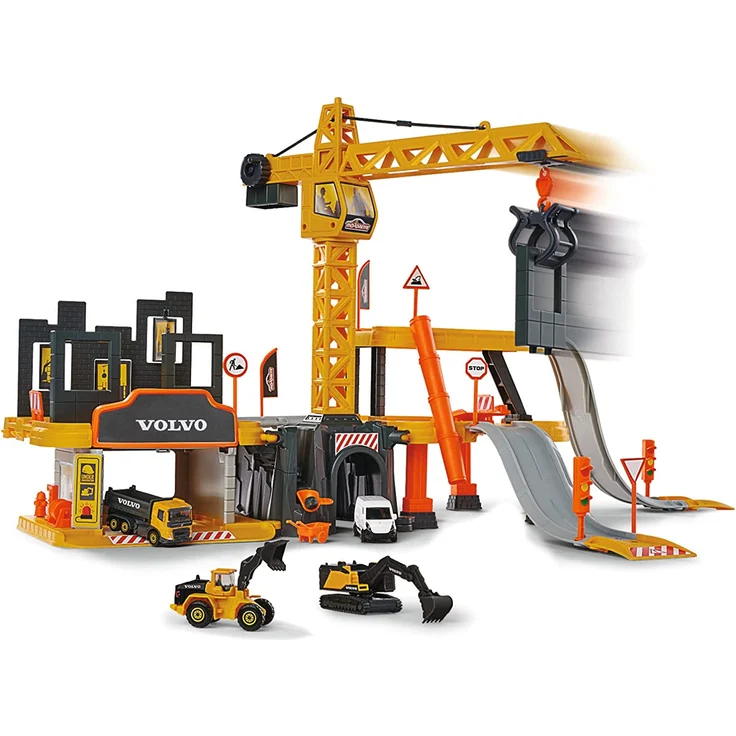 Majorette 212050032 Creatix Großbaustelle – XXL Baustellen-Spielset, mit 5 Volvo Baustellenfahrzeugen, Kran, Tunnel, Garage, DREI Ebenen, für Jungen und Mädchen ab 5 Jahren, gelb – Bild 4
