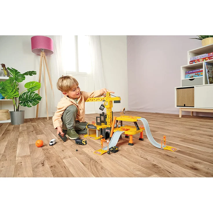 Majorette 212050032 Creatix Großbaustelle – XXL Baustellen-Spielset, mit 5 Volvo Baustellenfahrzeugen, Kran, Tunnel, Garage, DREI Ebenen, für Jungen und Mädchen ab 5 Jahren, gelb – Bild 6