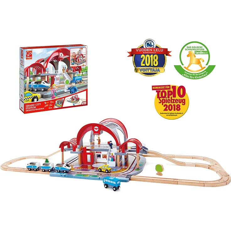 Hape E3725 - Großstadtbahnhof inklusive Zubehör - Holzeisenbahn mit Bahnhof ab 3 Jahre geeignet – Bild 1