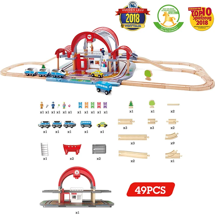 Hape E3725 - Großstadtbahnhof inklusive Zubehör - Holzeisenbahn mit Bahnhof ab 3 Jahre geeignet – Bild 2