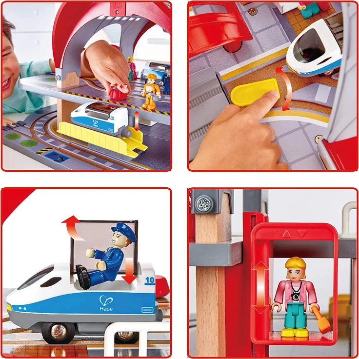 Hape E3725 - Großstadtbahnhof inklusive Zubehör - Holzeisenbahn mit Bahnhof ab 3 Jahre geeignet – Bild 6