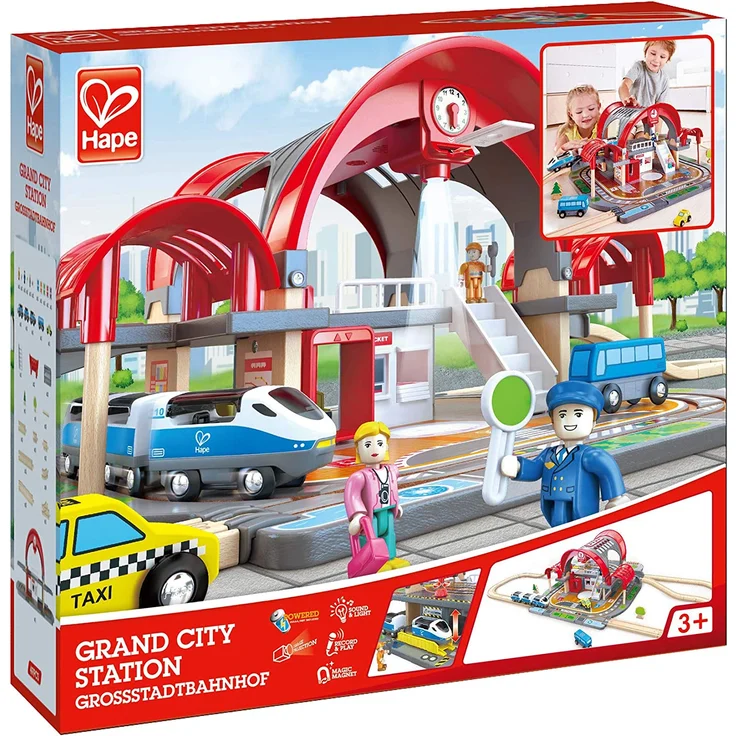 Hape E3725 - Großstadtbahnhof inklusive Zubehör - Holzeisenbahn mit Bahnhof ab 3 Jahre geeignet – Bild 9