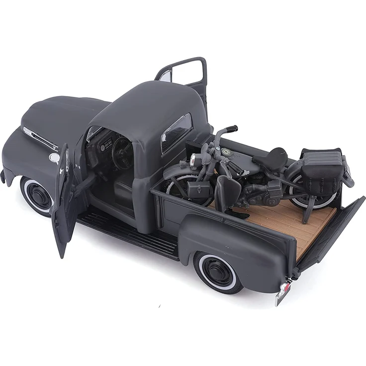 Maisto 32185 WLA Flathead (1942) + Ford F-1 Pickup (1948) Transporter 1:24, schwarz – Bild 4
