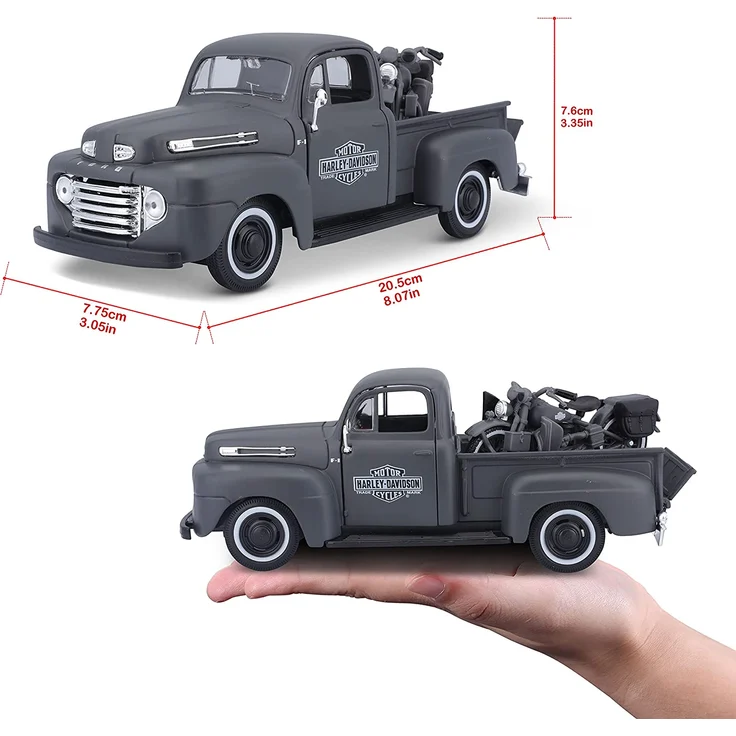 Maisto 32185 WLA Flathead (1942) + Ford F-1 Pickup (1948) Transporter 1:24, schwarz – Bild 7