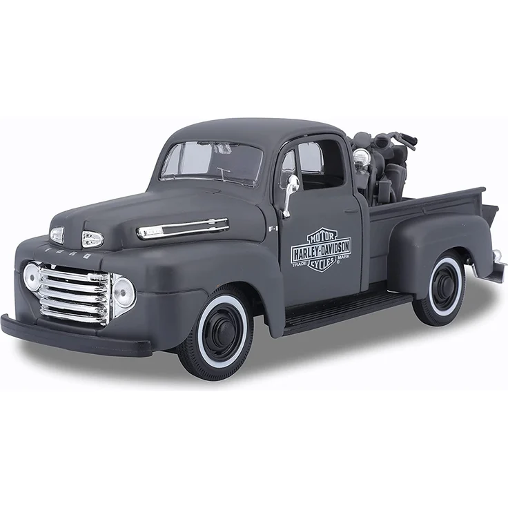 Maisto 32185 WLA Flathead (1942) + Ford F-1 Pickup (1948) Transporter 1:24, schwarz – Bild 1