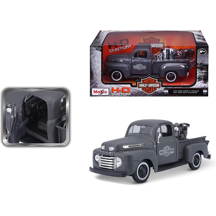 Maisto 32185 WLA Flathead (1942) + Ford F-1 Pickup (1948) Transporter 1:24, schwarz – Bild 11