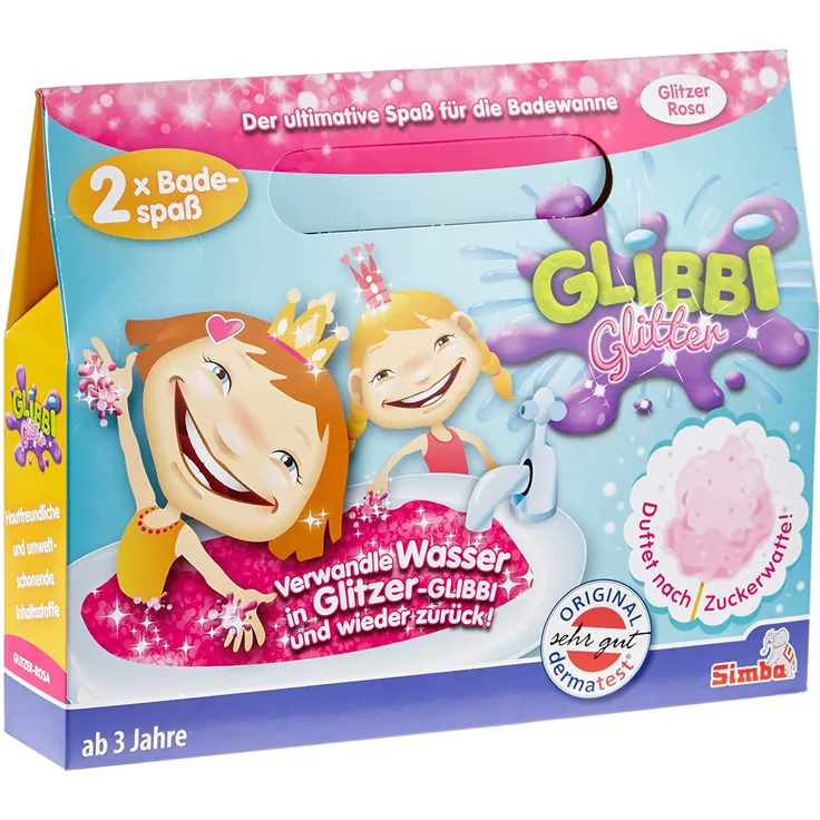 Simba 105954684 - Glibbi Glitter Pink, 2 Badepackungen, Verwandelt Wasser in dicke, bunte Gelmasse, Kinderbadespielzeug, Badewannenspielzeug, ab 3 Jahren, Wichteln, Weihnachtsgeschenk Kinder