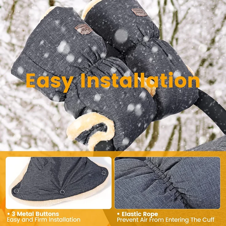 Orzbow Faux Schaffell Handwärmer Kinderwagen,Wasserdicht Künstliche Lammfell Handschuhe Kinderwagen mit Tasche,Winddicht Handmuff für Buggy und Radanhänger,Winter Geschenk für Neue Eltern (Dunkelgrau) – Bild 2