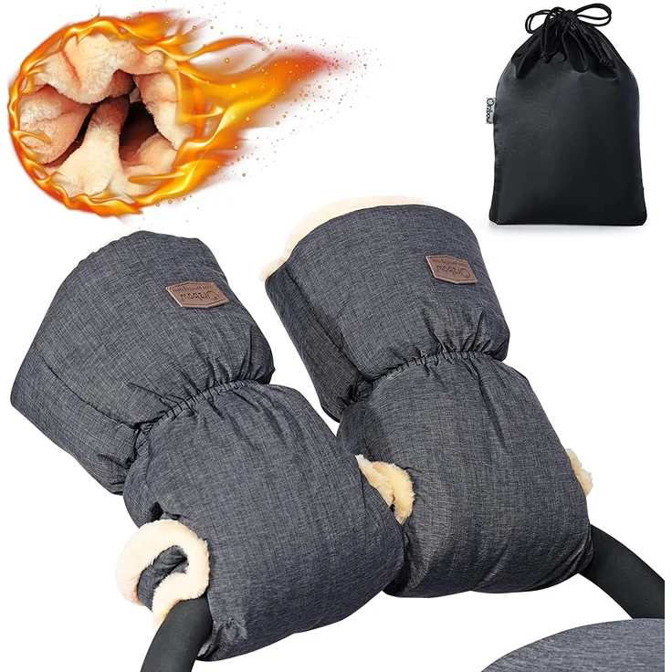 Orzbow Faux Schaffell Handwärmer Kinderwagen,Wasserdicht Künstliche Lammfell Handschuhe Kinderwagen mit Tasche,Winddicht Handmuff für Buggy und Radanhänger,Winter Geschenk für Neue Eltern (Dunkelgrau) – Bild 1