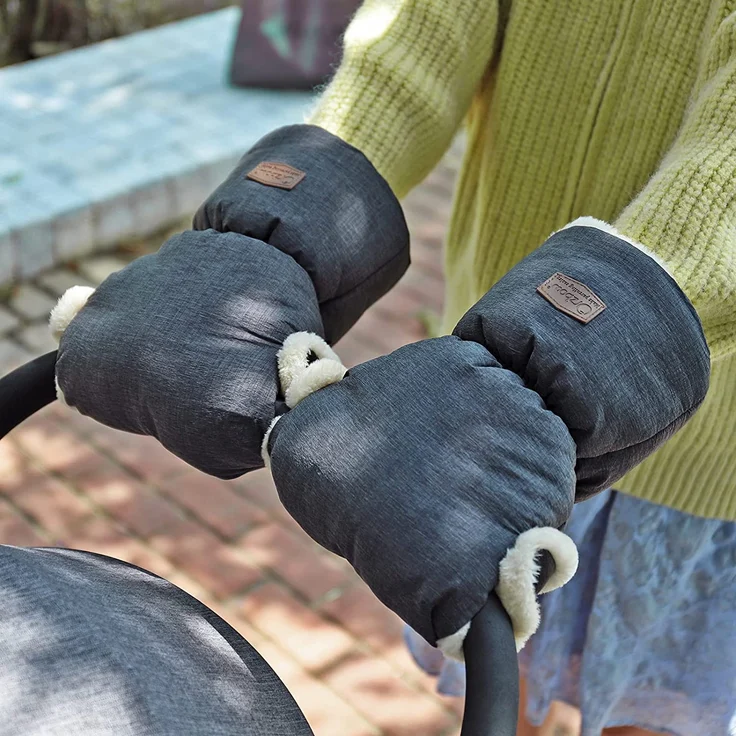 Orzbow Faux Schaffell Handwärmer Kinderwagen,Wasserdicht Künstliche Lammfell Handschuhe Kinderwagen mit Tasche,Winddicht Handmuff für Buggy und Radanhänger,Winter Geschenk für Neue Eltern (Dunkelgrau) – Bild 5