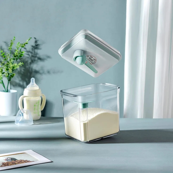 2. 3L Luftdichte Milchpulver-Spender, Tragbarer Milchpulver-Kasten,Milchpulver Behälter mit Löffel, Einhandbedienung, Abnehmbar, zur Aufbewahrung von Baby Milchpulver, Obst und Lebensmitteln – Bild 2