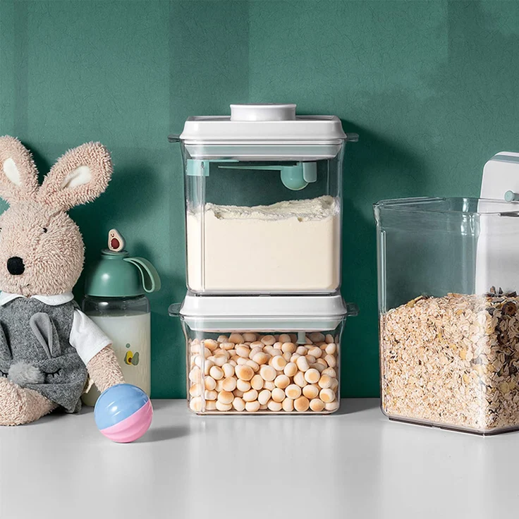 2. 3L Luftdichte Milchpulver-Spender, Tragbarer Milchpulver-Kasten,Milchpulver Behälter mit Löffel, Einhandbedienung, Abnehmbar, zur Aufbewahrung von Baby Milchpulver, Obst und Lebensmitteln – Bild 9