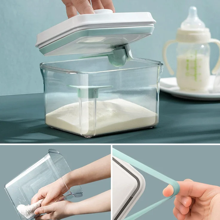 2. 3L Luftdichte Milchpulver-Spender, Tragbarer Milchpulver-Kasten,Milchpulver Behälter mit Löffel, Einhandbedienung, Abnehmbar, zur Aufbewahrung von Baby Milchpulver, Obst und Lebensmitteln – Bild 7