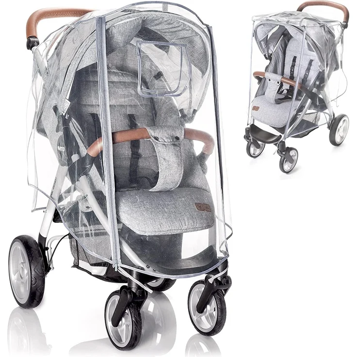 Zamboo Universal Regenschutz Buggy mit vollständiger Frontöffnung - Regenverdeck Kinderwagen & Sportwagen mit Fenster und Doppel Reißverschluss zum Öffnen - transparent, schadstofffrei – Bild 1