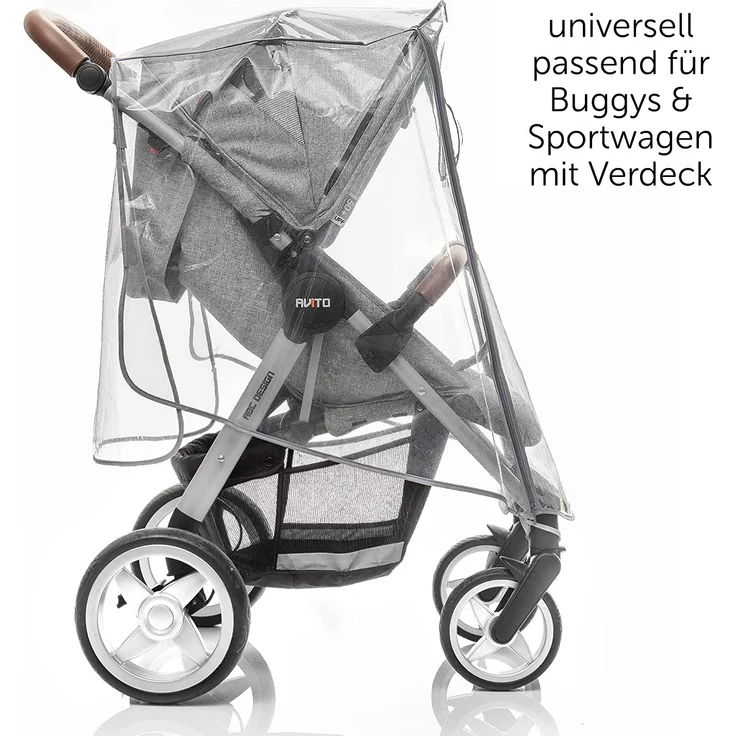 Zamboo Universal Regenschutz Buggy mit vollständiger Frontöffnung - Regenverdeck Kinderwagen & Sportwagen mit Fenster und Doppel Reißverschluss zum Öffnen - transparent, schadstofffrei – Bild 3