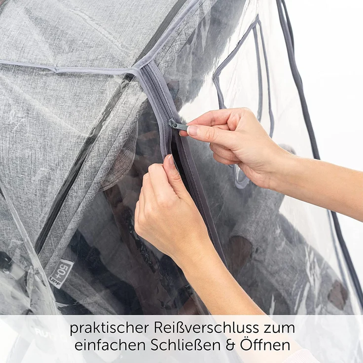 Zamboo Universal Regenschutz Buggy mit vollständiger Frontöffnung - Regenverdeck Kinderwagen & Sportwagen mit Fenster und Doppel Reißverschluss zum Öffnen - transparent, schadstofffrei – Bild 2