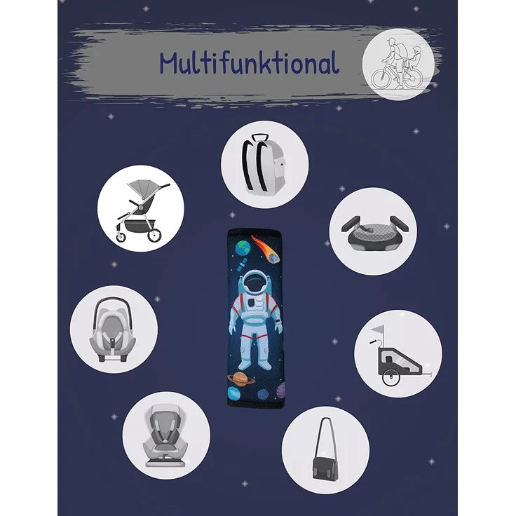 HECKBO 1x Astronaut Weltall Space Auto Gurtschutz Sicherheitsgurt Schulterpolster Schulterkissen Autositze Fahrrad Fahrradsitz Gurtpolster für Kinder Jungen Jungs – Bild 3