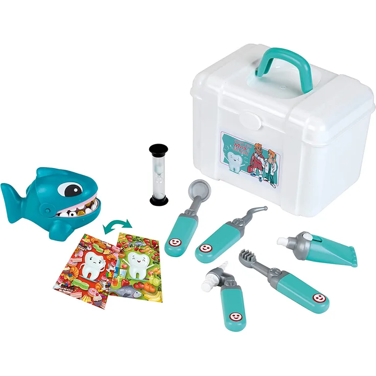 Theo Klein 4326 Zahnarztkoffer mit Haifisch und Sanduhr, 9-teillig, Multi