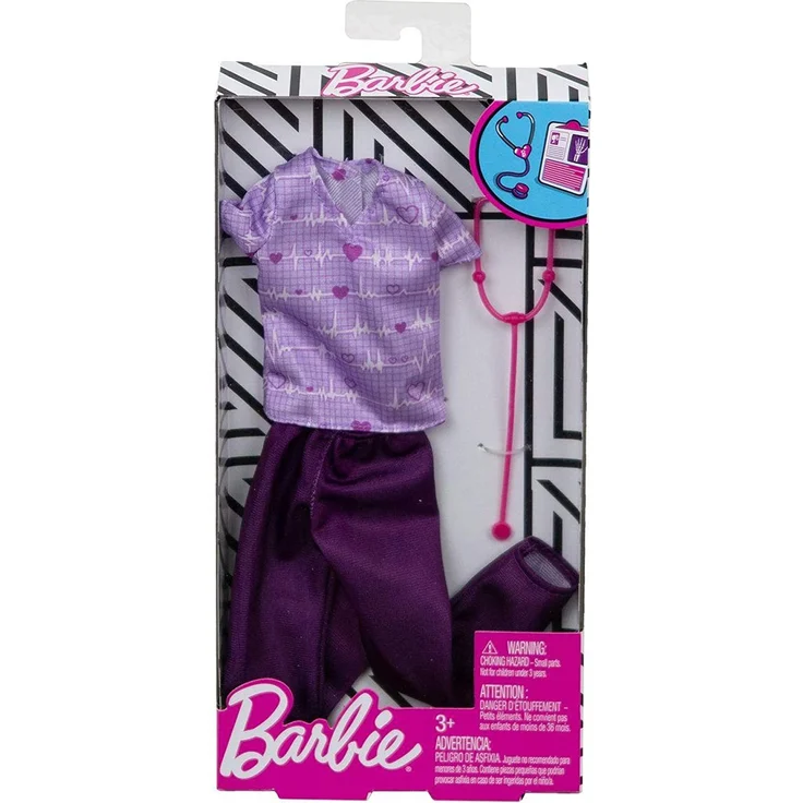 Mattel FXH96 Barbie Karriereoutfit Ärztin, lila Kleidung und Stethoskop Puppenzubehör – Bild 5