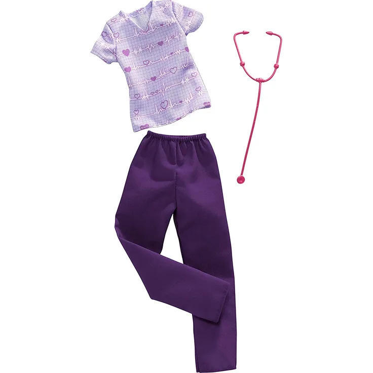 Mattel FXH96 Barbie Karriereoutfit Ärztin, lila Kleidung und Stethoskop Puppenzubehör