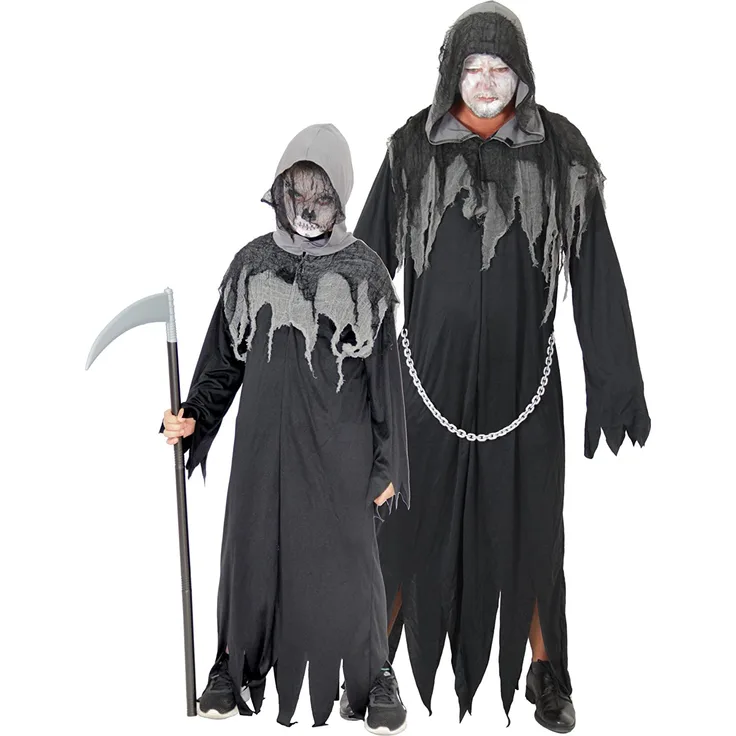 Foxxeo Sensenmann Halloween Kostüm für Herren Grim Reaper Horror-Kostüm Größe XL