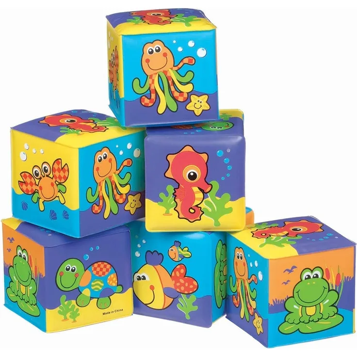 Playgro Badespielwürfel-Set, 6 Stück, Mit bunten Tiermotiven, Ab 6 Monaten, Würfelgröße: 7 x 7cm, Bunt, 40093