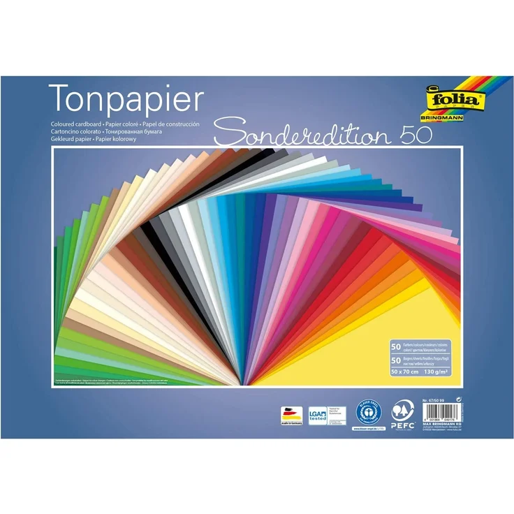 Tonzeichenpapier 50 Bogen in 50 Farben sort. 50 x 70 cm 130 g qm – Bild 1