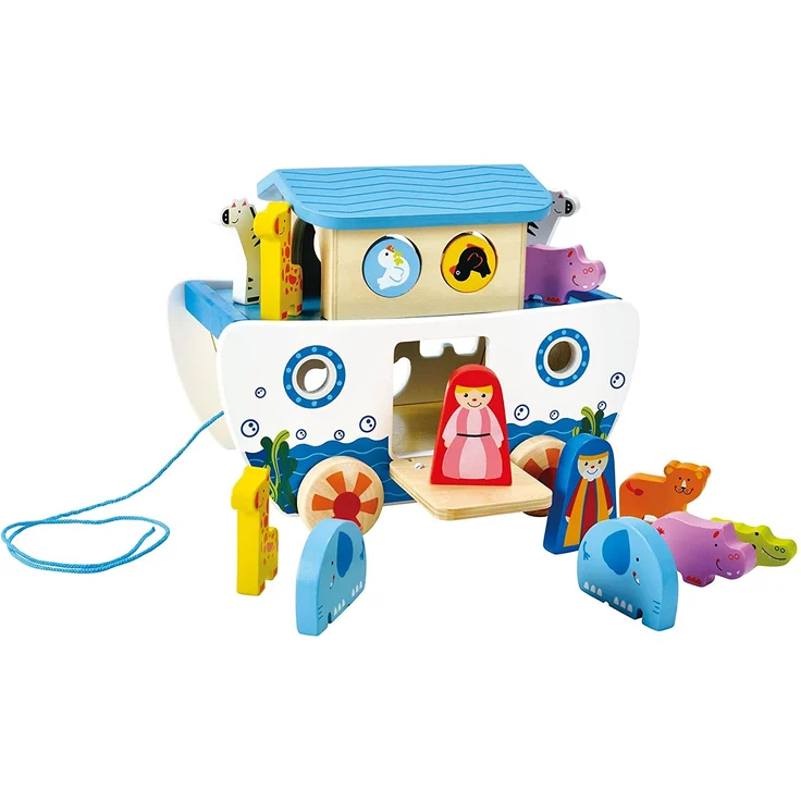 Hape E8049 - Nachzieh-Arche, Nachziehspielzeug, inkl. Formensortierer und Figuren, aus Holz, ab 12 Monate – Bild 5