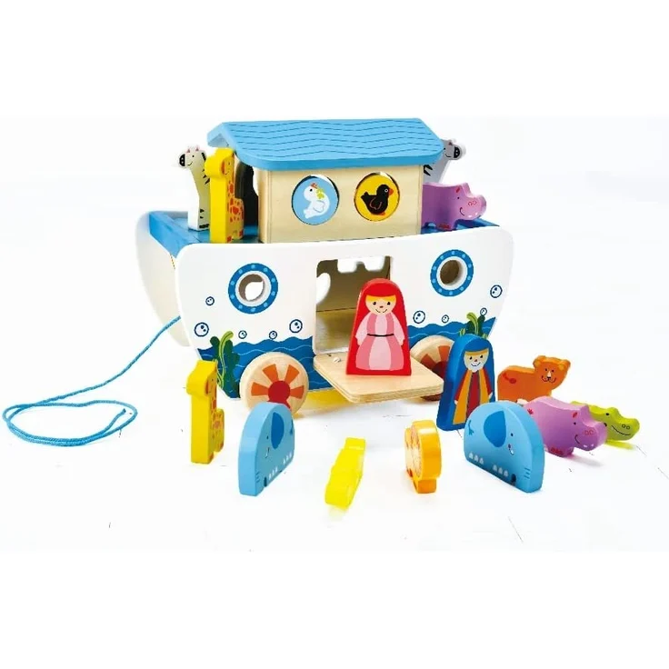 Hape E8049 - Nachzieh-Arche, Nachziehspielzeug, inkl. Formensortierer und Figuren, aus Holz, ab 12 Monate – Bild 6
