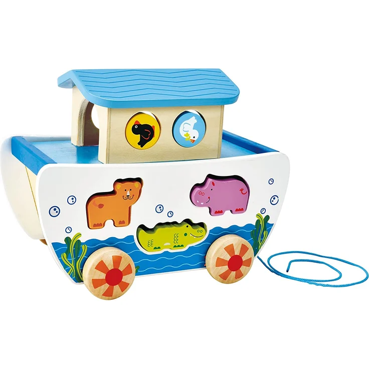 Hape E8049 - Nachzieh-Arche, Nachziehspielzeug, inkl. Formensortierer und Figuren, aus Holz, ab 12 Monate – Bild 4