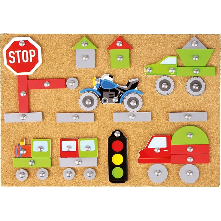 Lena 65826 Hammerspiel Fahrzeuge, Nagelspiel mit 64 farbigen Teilen in verschiedenen Formen, Grundplatte aus Kork, ca. 28 x 19,5 x 1,4 cm, Hammer und Nägel, Hämmerchenspiel für Kinder ab 3 Jahre, Bunt – Bild 2