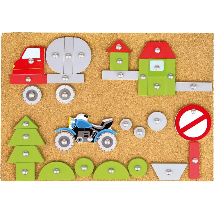 Lena 65826 Hammerspiel Fahrzeuge, Nagelspiel mit 64 farbigen Teilen in verschiedenen Formen, Grundplatte aus Kork, ca. 28 x 19,5 x 1,4 cm, Hammer und Nägel, Hämmerchenspiel für Kinder ab 3 Jahre, Bunt – Bild 4