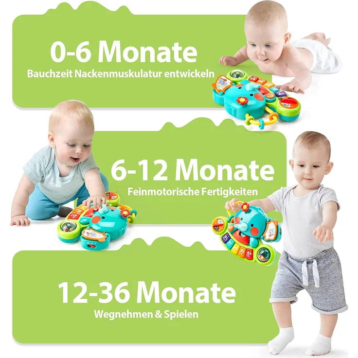 Baby Spielzeug 6 Monate Musikspielzeug, Elefant Baby Spielzeug ab 3 6 Monate Mädchen Motorikspielzeug, Musikinstrumente mit Licht & Klang Kinder Keyboard Babyspielzeug ab 1 Jahr Mädchen Jungen – Bild 5