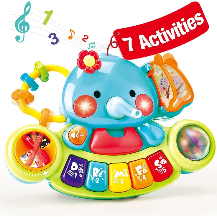 Baby Spielzeug 6 Monate Musikspielzeug, Elefant Baby Spielzeug ab 3 6 Monate Mädchen Motorikspielzeug, Musikinstrumente mit Licht & Klang Kinder Keyboard Babyspielzeug ab 1 Jahr Mädchen Jungen