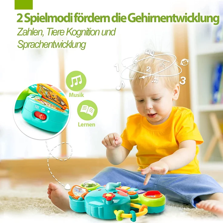 Baby Spielzeug 6 Monate Musikspielzeug, Elefant Baby Spielzeug ab 3 6 Monate Mädchen Motorikspielzeug, Musikinstrumente mit Licht & Klang Kinder Keyboard Babyspielzeug ab 1 Jahr Mädchen Jungen – Bild 4