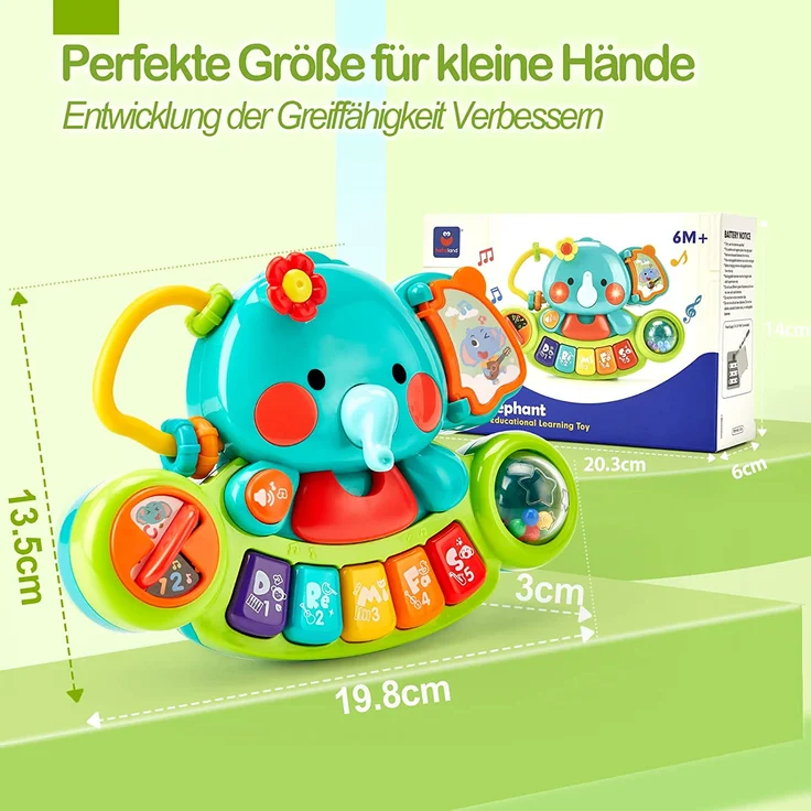 Baby Spielzeug 6 Monate Musikspielzeug, Elefant Baby Spielzeug ab 3 6 Monate Mädchen Motorikspielzeug, Musikinstrumente mit Licht & Klang Kinder Keyboard Babyspielzeug ab 1 Jahr Mädchen Jungen – Bild 7
