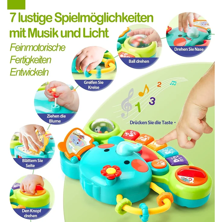 Baby Spielzeug 6 Monate Musikspielzeug, Elefant Baby Spielzeug ab 3 6 Monate Mädchen Motorikspielzeug, Musikinstrumente mit Licht & Klang Kinder Keyboard Babyspielzeug ab 1 Jahr Mädchen Jungen – Bild 2