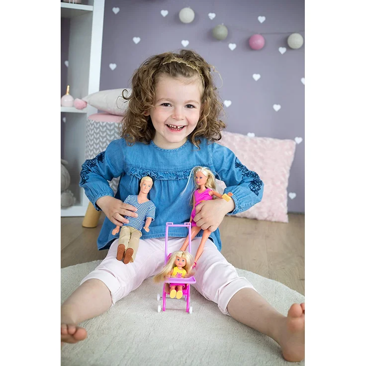 Simba 105733200 - Steffi Love Happy Family /schwangere Puppe / mit Freund Kevin, Schwester Evi Love und Baby / mit Kinderwagen / Zubehör / Ankleidepuppe, für Kinder ab 3 Jahren – Bild 6