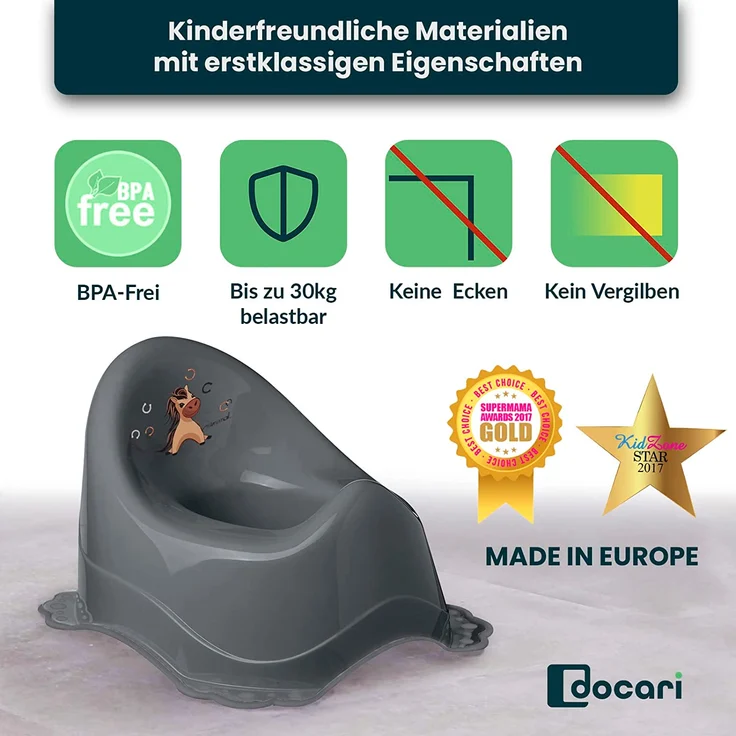 DOCARI Baby Töpfchen Mädchen Grau ab 1 Jahr - Toilettentrainer für Kinder bequem & praktisch für unterwegs und zuhause - Erste Kindertoilette Ergonomisches Töpfchen Kindertöpfchen – Bild 2