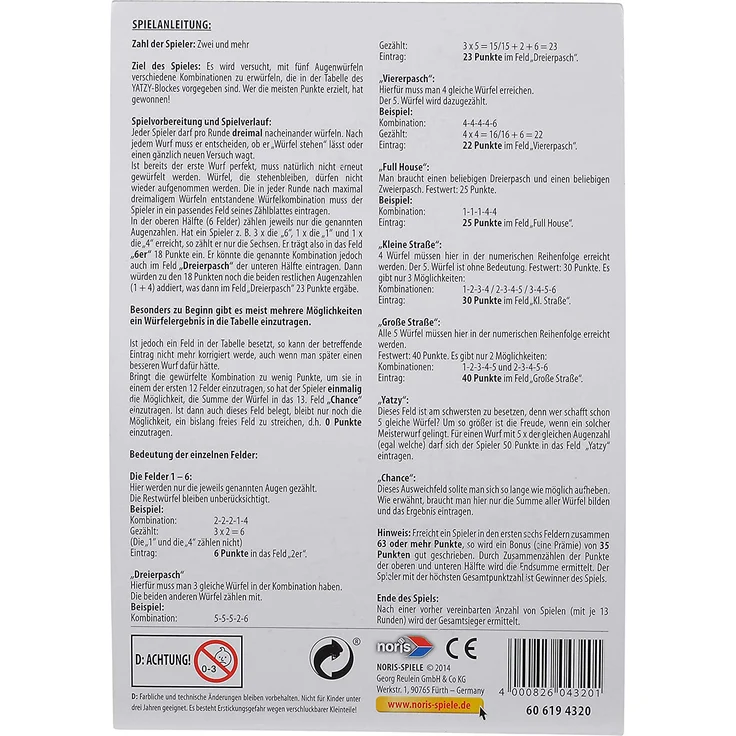 Noris Spiele - Knubbel Yatzi, extragroß – Bild 2