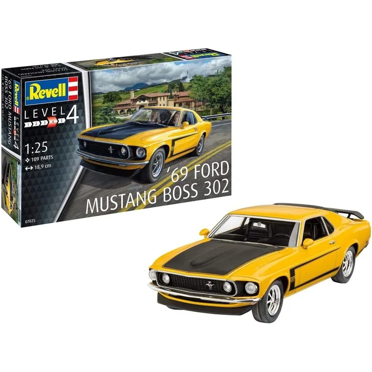 Revell 1969 Ford Mustang Boss 302, Automodellbausatz 1:25, 18,9cm REV-07025, unlackiert