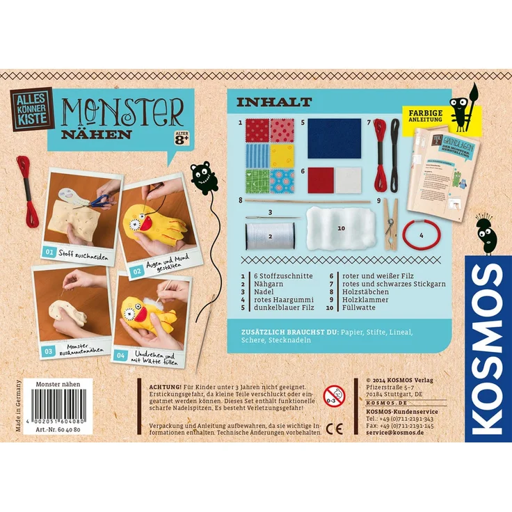 KOSMOS AllesKönnerKiste Monster nähen für Anfänger – DIY-Bastelset für Kinder ab 8 Jahren – das ideale Geschenk für den Kindergeburtstag – Bild 8