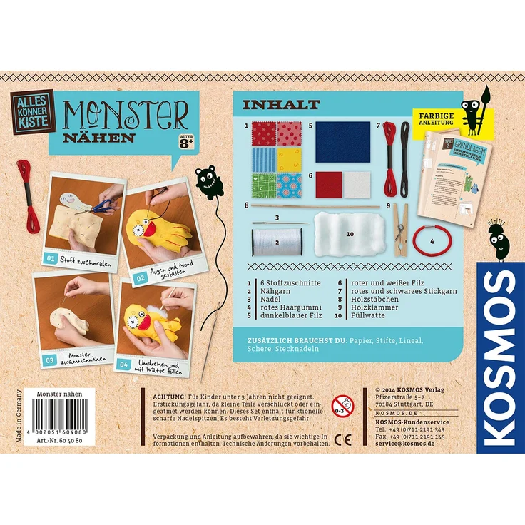 KOSMOS AllesKönnerKiste Monster nähen für Anfänger – DIY-Bastelset für Kinder ab 8 Jahren – das ideale Geschenk für den Kindergeburtstag – Bild 2
