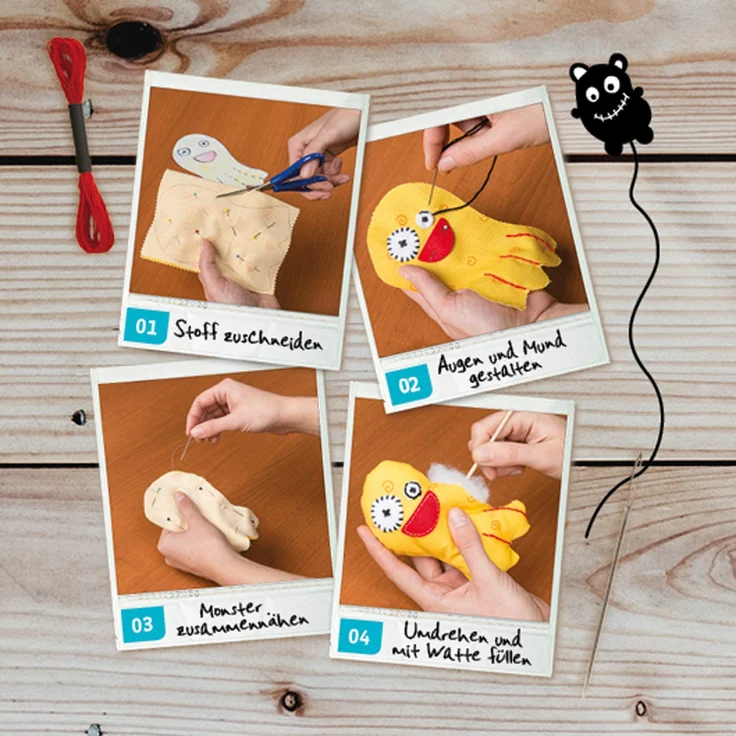 KOSMOS AllesKönnerKiste Monster nähen für Anfänger – DIY-Bastelset für Kinder ab 8 Jahren – das ideale Geschenk für den Kindergeburtstag – Bild 5